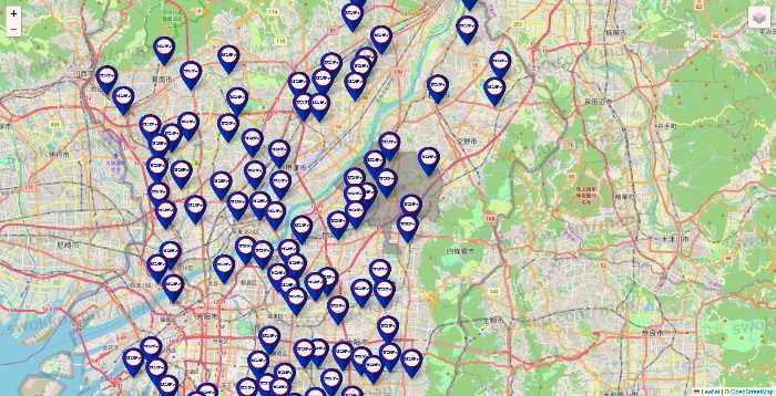 大阪府のサンディの店舗地図