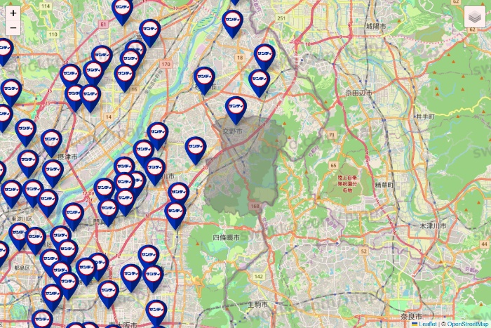 大阪府のサンディの店舗地図