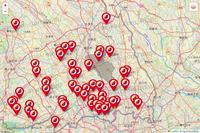 埼玉県のサンドラッグの店舗地図
