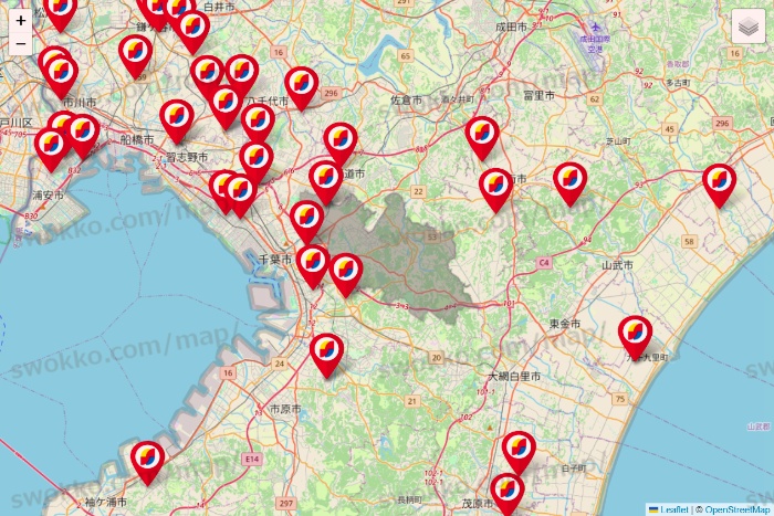 千葉県のサンドラッグの店舗地図