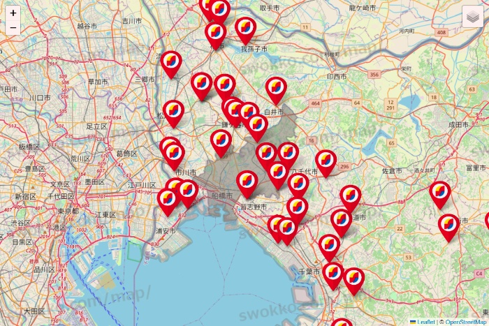 千葉県のサンドラッグの店舗地図