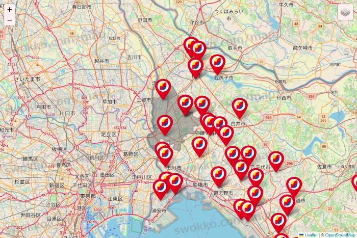 千葉県のサンドラッグの店舗地図