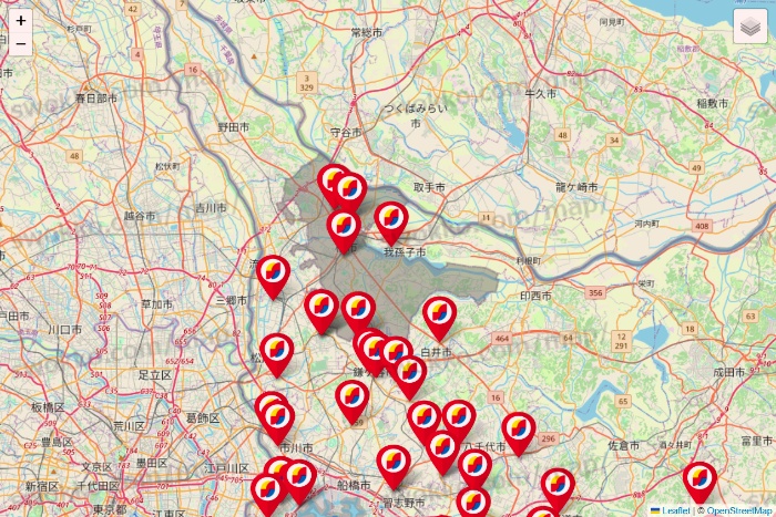 千葉県のサンドラッグの店舗地図