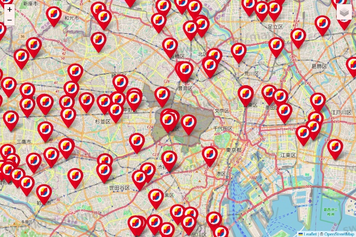 東京都のサンドラッグの店舗地図