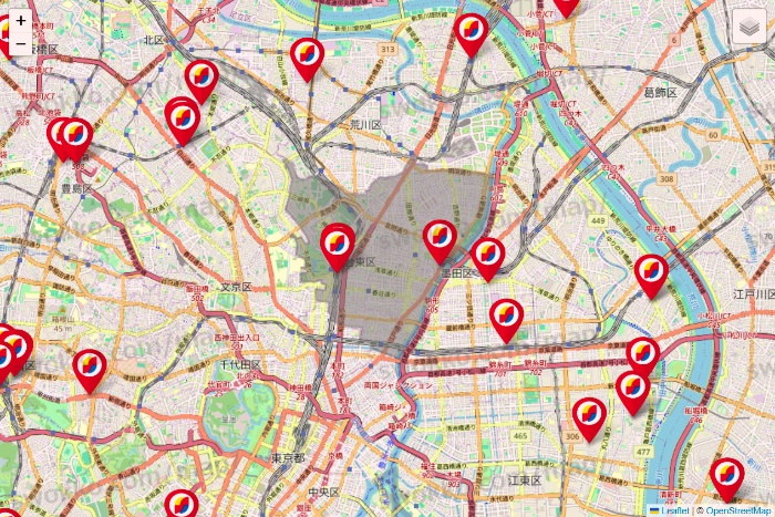 東京都のサンドラッグの店舗地図