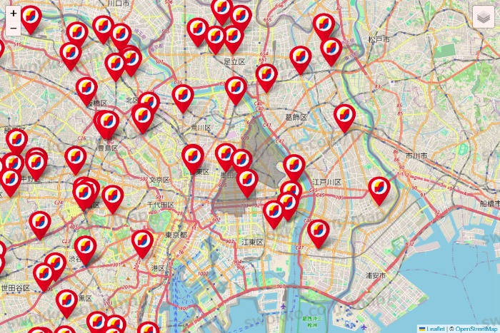 東京都のサンドラッグの店舗地図