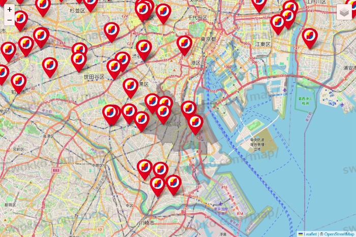 東京都のサンドラッグの店舗地図