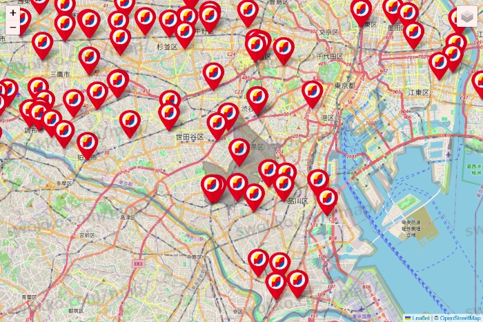 東京都のサンドラッグの店舗地図