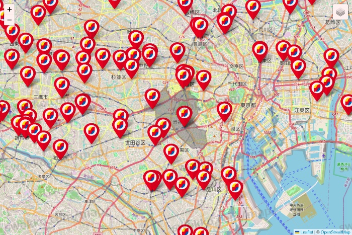 東京都のサンドラッグの店舗地図