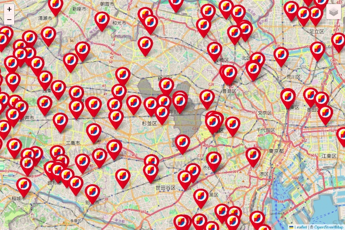 東京都のサンドラッグの店舗地図