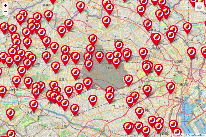 東京都のサンドラッグの店舗地図