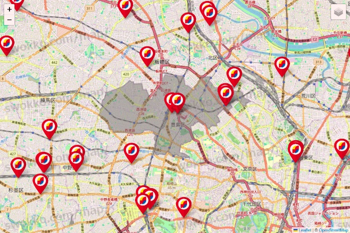 東京都のサンドラッグの店舗地図