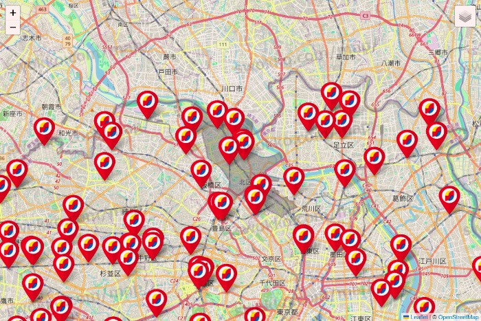 東京都のサンドラッグの店舗地図