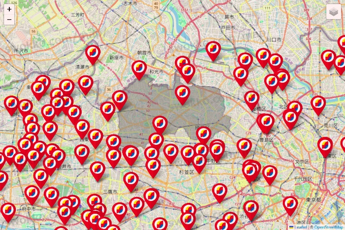 東京都のサンドラッグの店舗地図