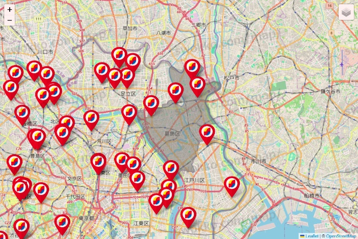 東京都のサンドラッグの店舗地図