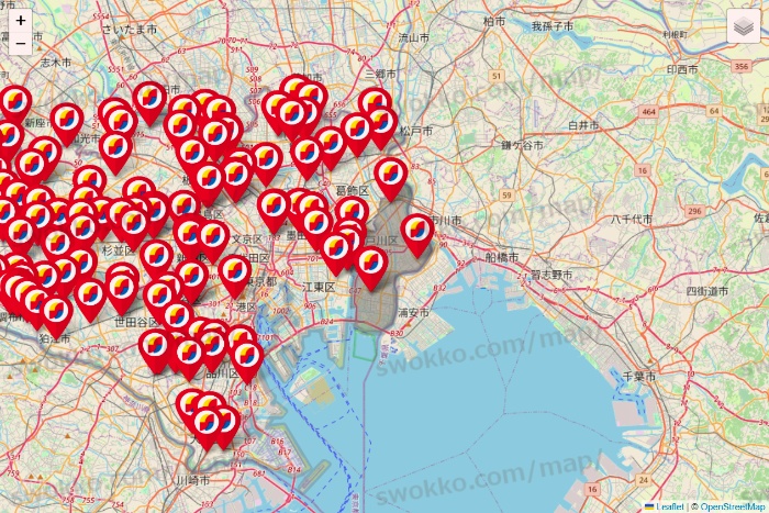 東京都のサンドラッグの店舗地図