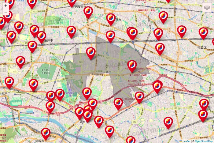 東京都のサンドラッグの店舗地図