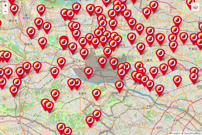 東京都のサンドラッグの店舗地図