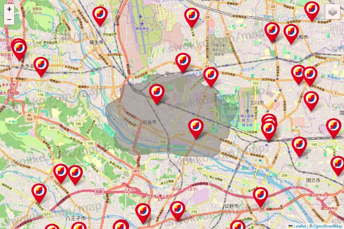 東京都のサンドラッグの店舗地図