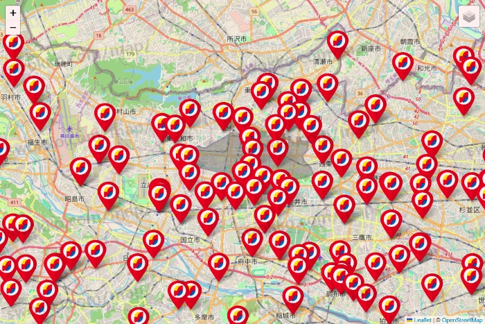 東京都のサンドラッグの店舗地図