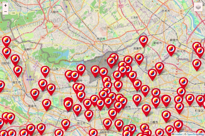 東京都のサンドラッグの店舗地図