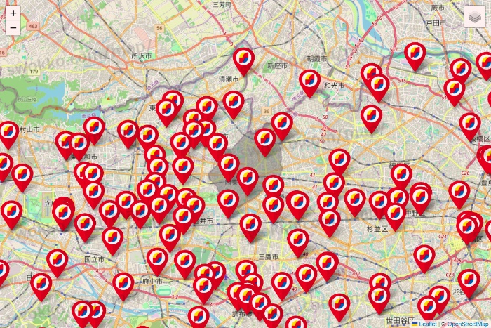 東京都のサンドラッグの店舗地図