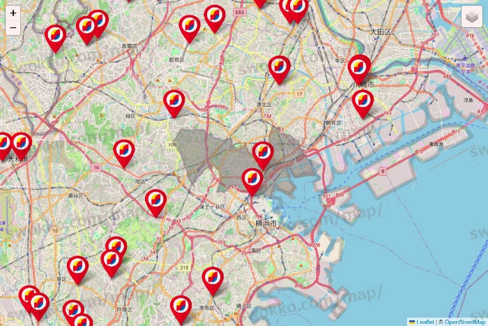 神奈川県のサンドラッグの店舗地図