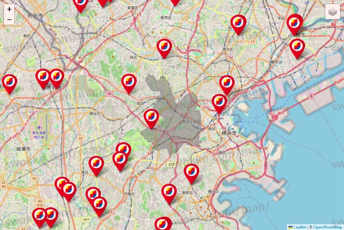 神奈川県のサンドラッグの店舗地図