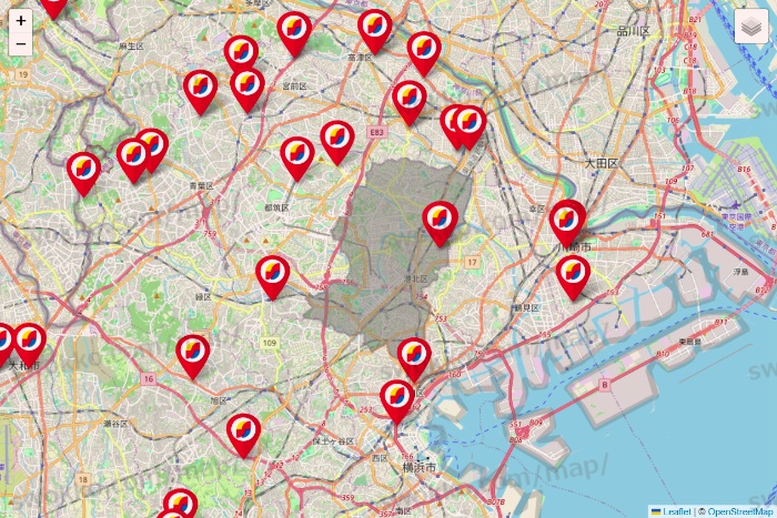 神奈川県のサンドラッグの店舗地図