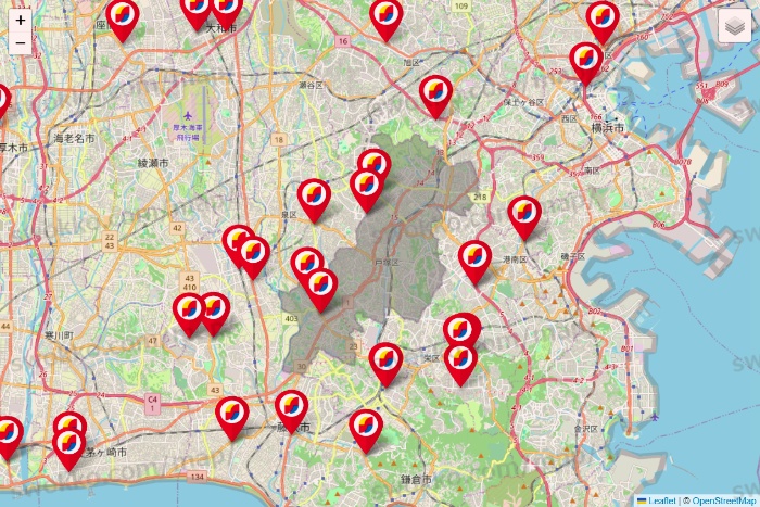 神奈川県のサンドラッグの店舗地図