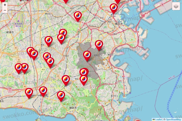 神奈川県のサンドラッグの店舗地図