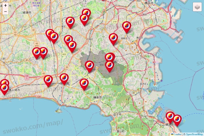 神奈川県のサンドラッグの店舗地図
