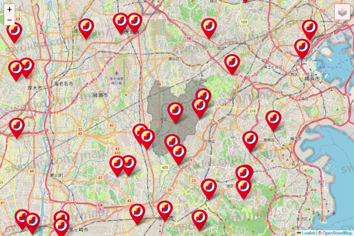 神奈川県のサンドラッグの店舗地図