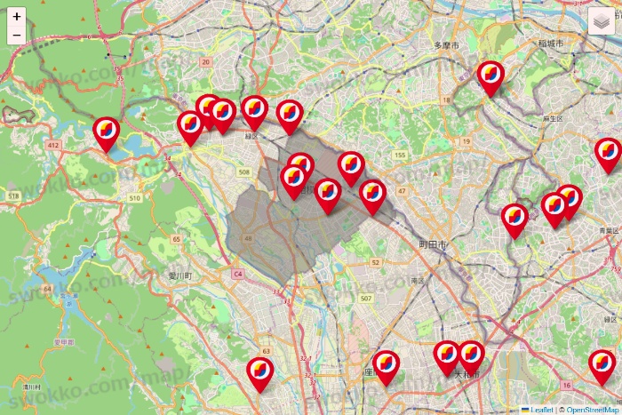 神奈川県のサンドラッグの店舗地図
