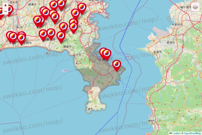 神奈川県のサンドラッグの店舗地図