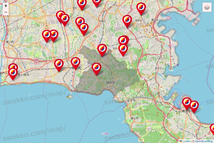 神奈川県のサンドラッグの店舗地図