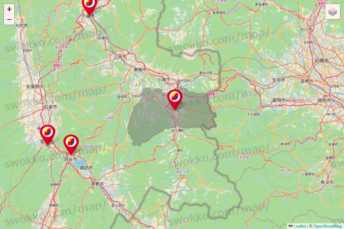 長野県のサンドラッグの店舗地図