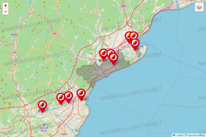 静岡県のサンドラッグの店舗地図