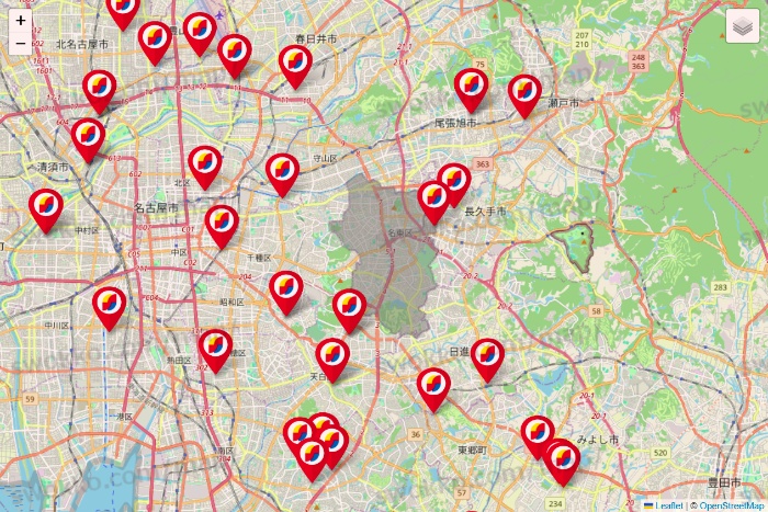愛知県のサンドラッグの店舗地図