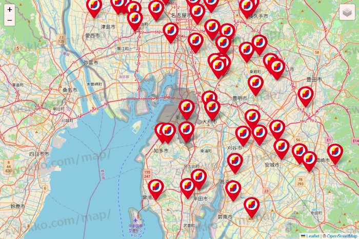 愛知県のサンドラッグの店舗地図