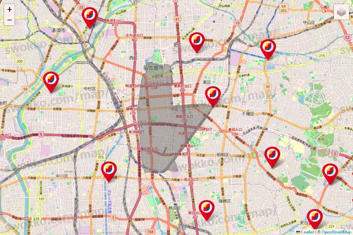 愛知県のサンドラッグの店舗地図