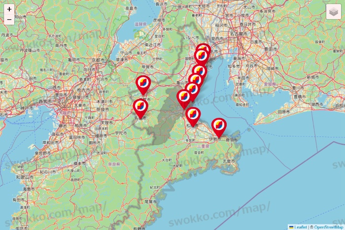 三重県のサンドラッグの店舗地図