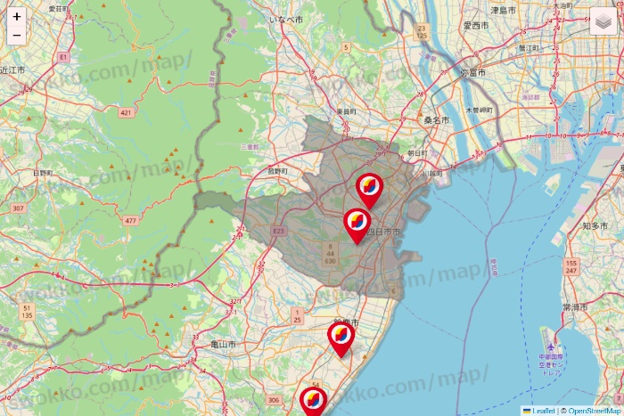 三重県のサンドラッグの店舗地図