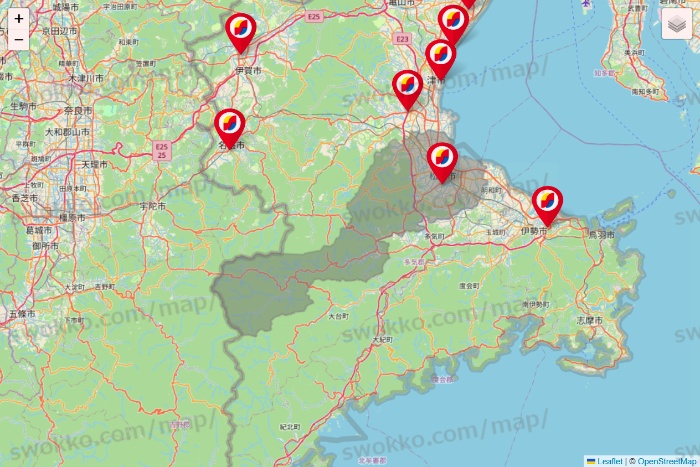 三重県のサンドラッグの店舗地図