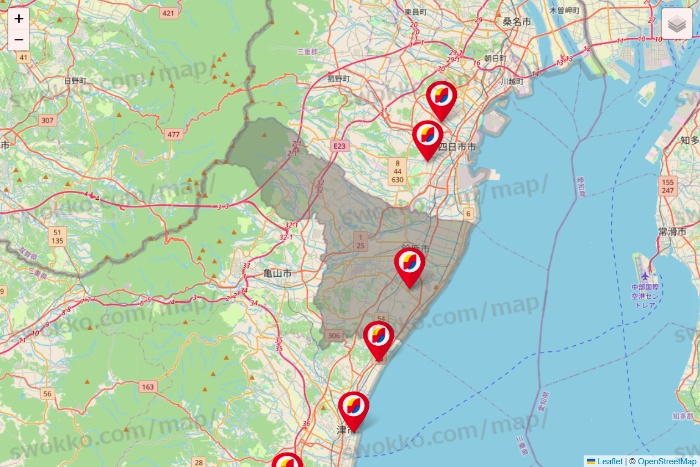 三重県のサンドラッグの店舗地図