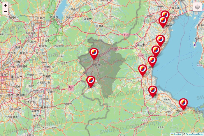 三重県のサンドラッグの店舗地図