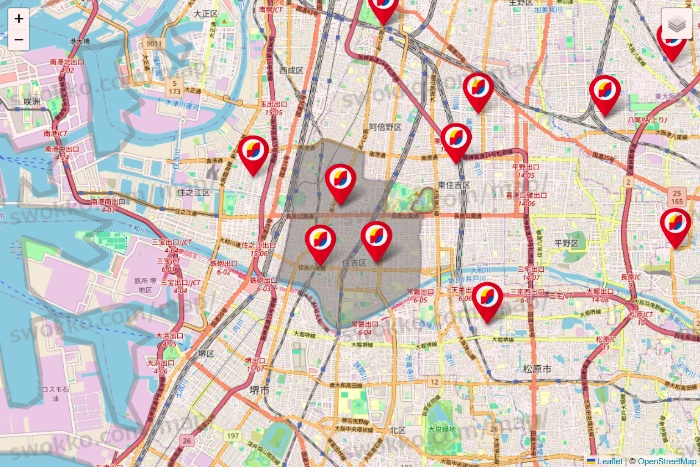 大阪府のサンドラッグの店舗地図