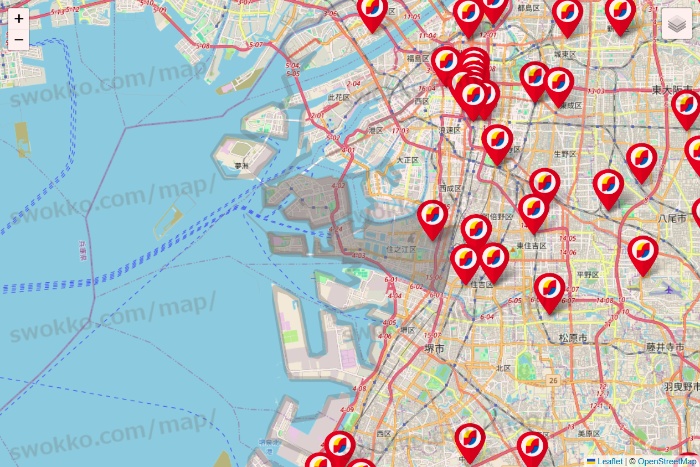 大阪府のサンドラッグの店舗地図
