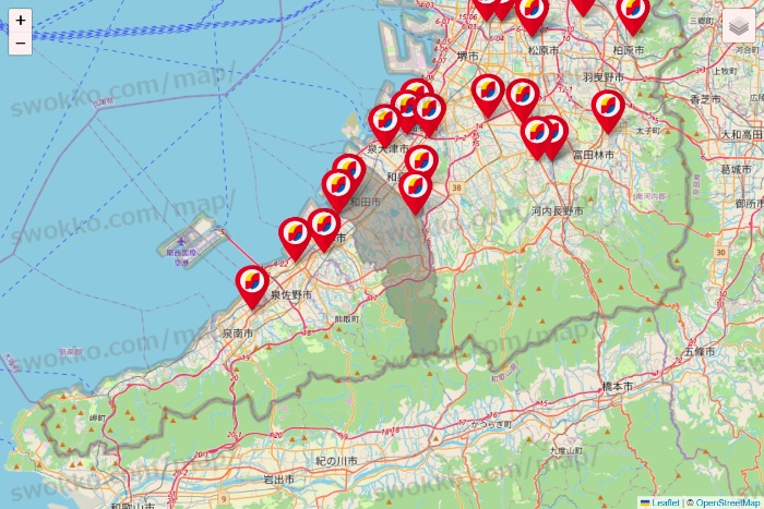 大阪府のサンドラッグの店舗地図