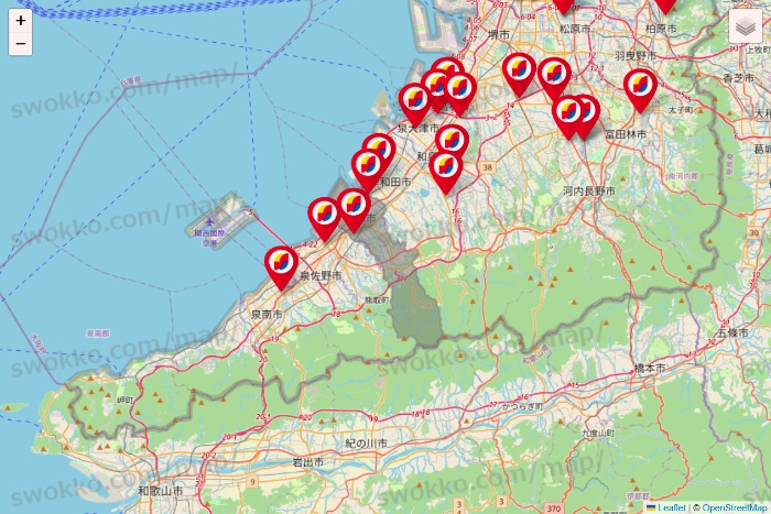 大阪府のサンドラッグの店舗地図